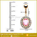 Pink Oval Cubic Zirconia Setting Clear Gems On Rims Gold Plated Surgical Steel Belly Ring